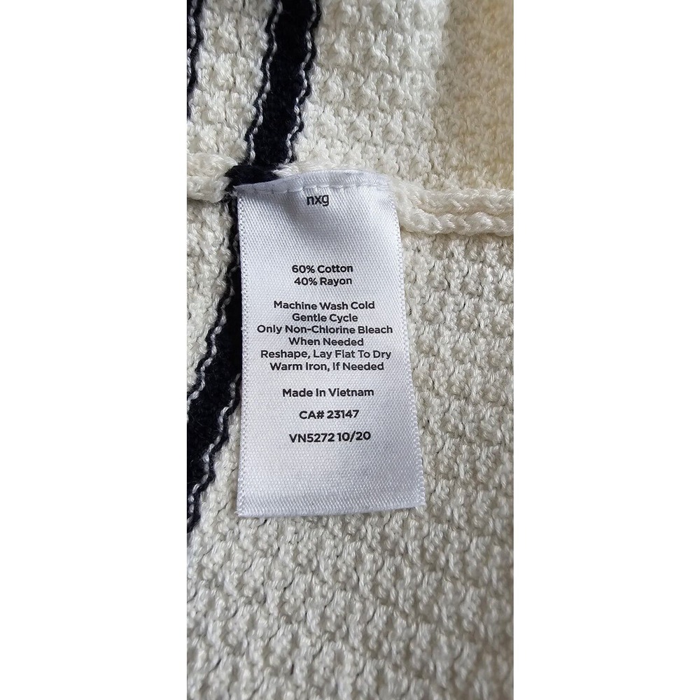 Talbots Womens Size L Black Ivory Stripe Tunic Sweater Button Shoulders Nautical - Picture 7 of 10